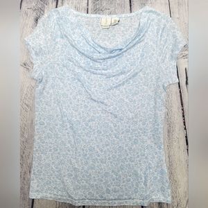 Joie Cowl Neck 100% Linen Floral Short Sleeve Top size M